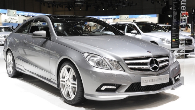 A Mercedes E250 CDI BlueEfficiency automobile is seen on display on the first press day of the Geneva International Motor Show in Geneva, Switzerland, on Tuesday, March 2, 2010. The Geneva International Motor Show runs through March 4-14. Photographer: Adrian Moser/Bloomberg via Getty Images